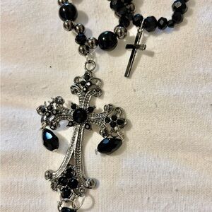 Elegant Black and Silver Cross Necklace